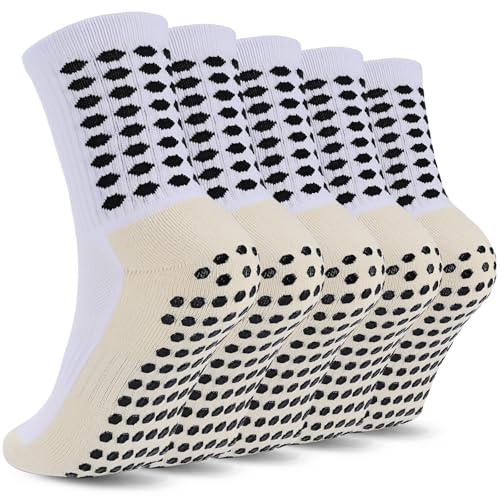 Ultrafun 5 Pairs Kids Youth Grip Soccer Socks Cushioned Non Slip Football Athletic Sports Socks