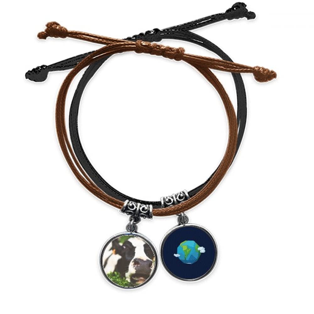 Pulsera de cuerda de vaca y cuero con amuleto de animal terrestre 3