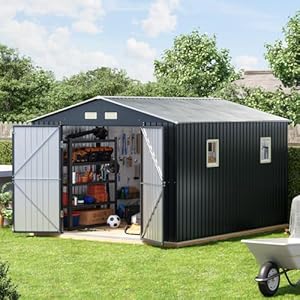 10×10 FT Outdoor Metal Storage Shed, Double Swing Doors, 2 Clear Windows,Tool Shed for Garden, Patio, Backyard Nightblue