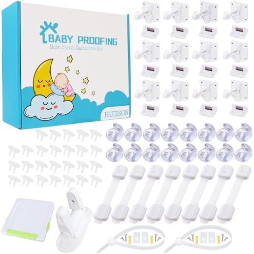 Image of 66 Pack Baby Proofing Kit | 12 Hidden Cabinet Drawer Locks, 8 Adjustable Latches, 26 Outlet Covers, 16 Corner Guards, 2 Anti Tip Furniture Anchors Kit, 1 Sliding Door Lock & 1 Door Lever Lock