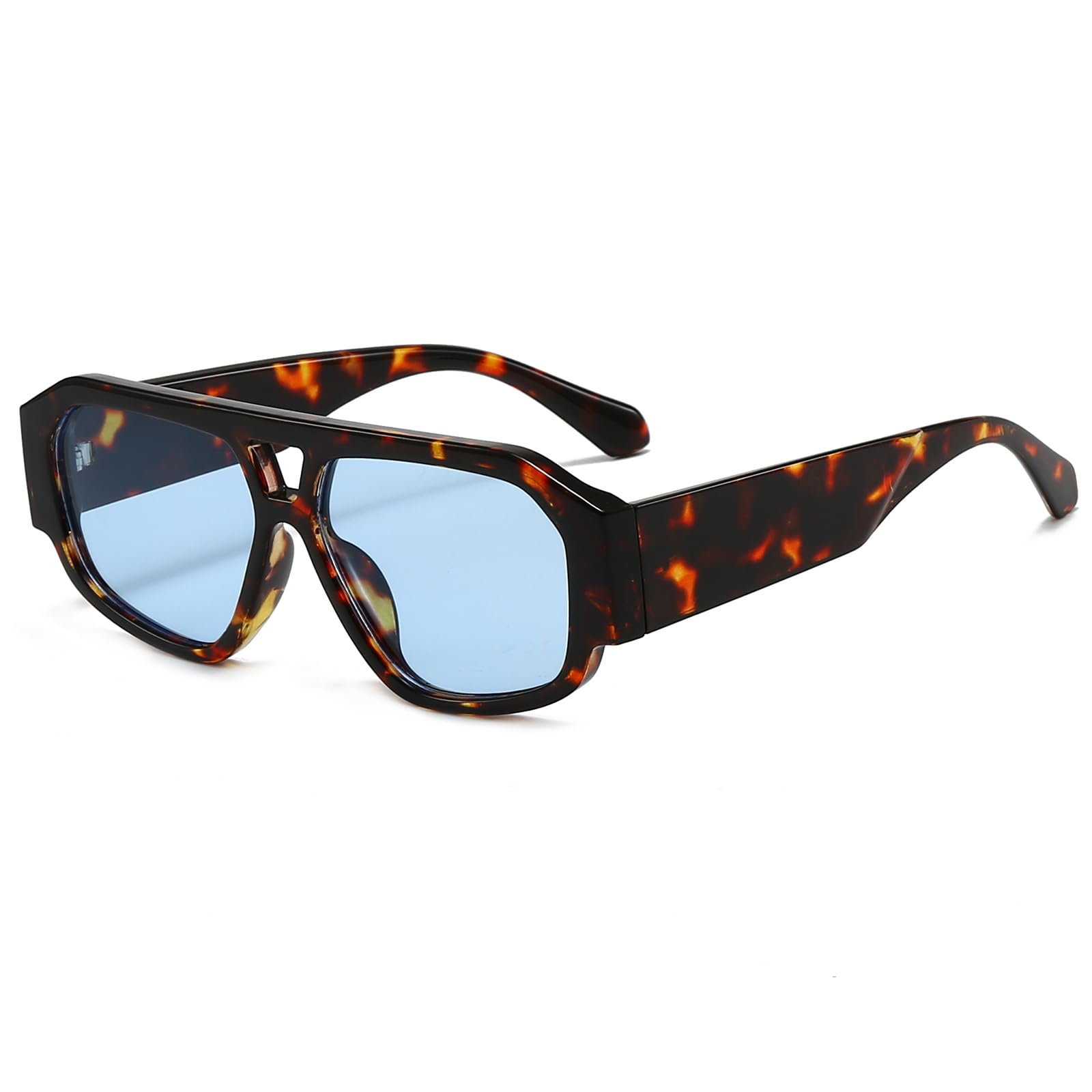 YAMEIZE Retro Pilot Sonnenbrille für Damen 70er Jahre Doppelbrücke Sonnenbrille Vintage Quadratischer Rahmen Klobige Schattierungen Brille UV400