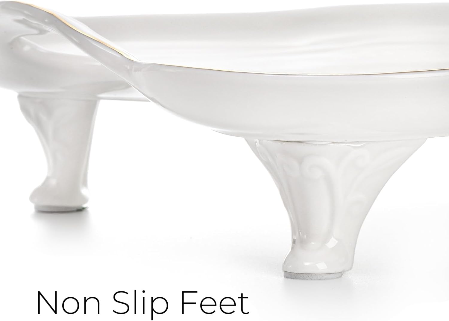 16" Ceramic Serving Tray with Handles, Vintage Large Serving Platter, Luxury British Style Coffee Table Tray, Decorative Dish with Golden Rim, Rectangular Tea Tray for Perfume for Living Room