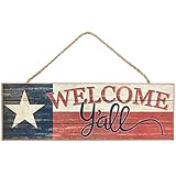 Texas Flag Welcome Y'all Sign - 15' x 5', Vintage Red, White & Blue, 4th of July, Wooden Door Decor, Lone Star Southern Wall Decoration, Wreath, Home, Kitchen, Farmhouse, Porch