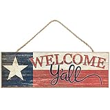 Texas Flag Welcome Y'all Sign - 15' x 5', Vintage Red, White & Blue, President's Day, Wooden Door Decor, Lone Star Southern Wall Decoration, Wreath, Home, Kitchen, Farmhouse, Porch, 4th of July