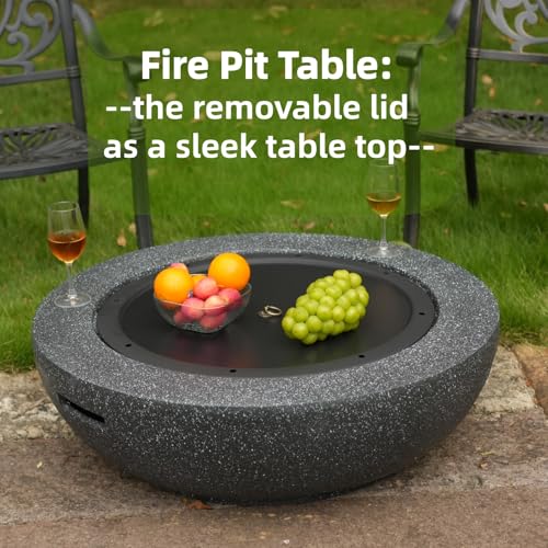 Image of Outdoor Concrete Round Fire Pit,Large Wood Burning Firepit-35 Black | FirePits for Outside ,MGO Cement Material, Barbecue Large grill net,Family S'mores Fun,for Patio Garden Backyard Gatherings