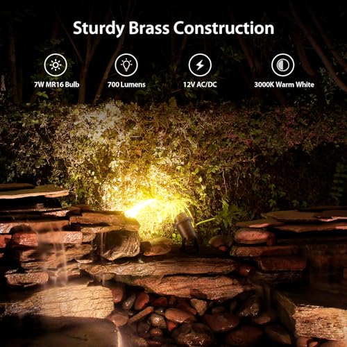 ATCD LED Underwater Pond Light Solid Brass 12V Low Voltage Landscape Submersible LED Lights with 7W MR16 LED Bulb Outdoor Copper Long Lasting Pond Lighting for Pool Fountain Garden by ATCD - Image 3