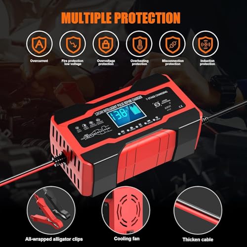 Image of 24 V 10-Amp Battery Charger, Smart Trickle Charger 12V 24V Car Battery Charger Fully Automatic Maintainer Desulfator w /Temp Compensation for Car Truck Lawn Mower Boat Marine Batteries