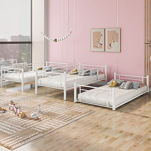 Oudiec Triple Bunk Bed With Built-In Ladder,Twin-Over-Twin-Over-Twin Size Metal Bunkbeds W/Safety Guardrails For Kids/Teen/Adults Bedroom,Divided Into Three Separate Beds,Gray #TOP3