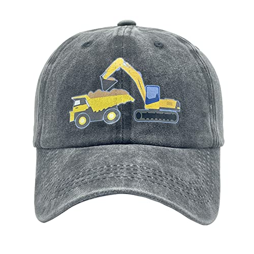 Nvjui Jufopl Boys' Construction Excavator And Truck Baseball Cap Washed Vintage Funny Dad Hat Black #TOP5