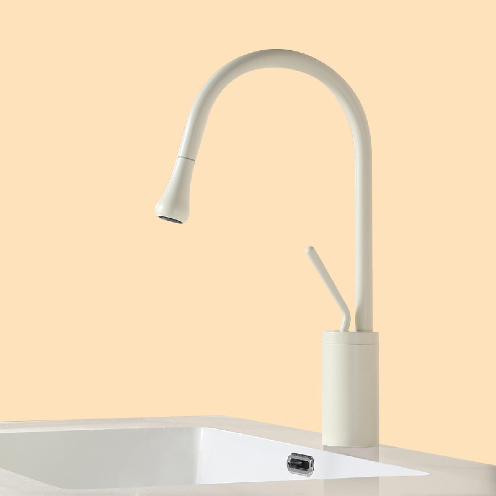 Miscelatore Lavabo Estraibile Ottone Bianco Crema Stile Corto