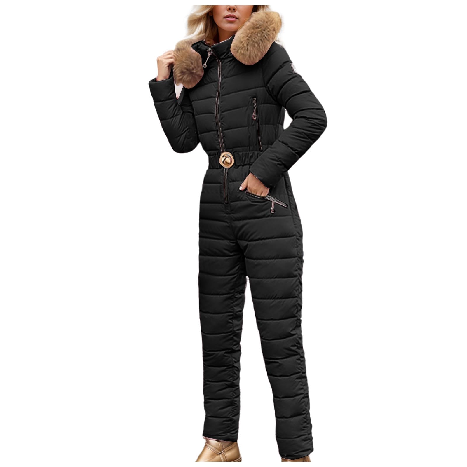 Generisch Tuta da sci da donna, tinta unita, invernale, calda, neve, sci, tuta lunga con cappuccio, pantaloni da sci, outdoor, snowboard, jumpsui, impermeabile, impermeabile