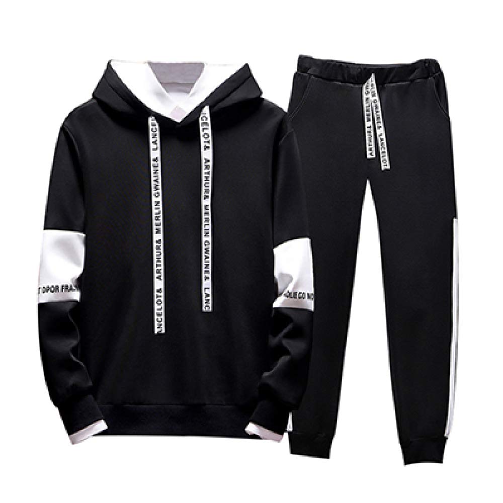 HOSD 2019 2pc Hoodies Men Spring Autumn Fleece Liner Hooded Sweatshirts + Sweatpants Male Streetwear Solid Warm 2 Pieces Hoody