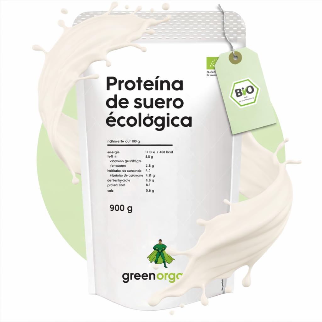 Proteína de suero ecológica, neutra – 100% whey en polvo, de vacas alimentadas con pasto, sin edulcorantes, 900 g | GreenOrganic