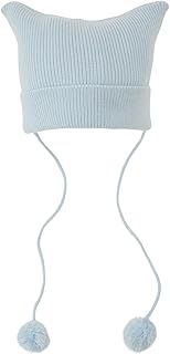 [リッチミックス] ニットキャップ 子供服 女の子 キッズ ニット帽 猫耳 ポンポン 紐付き ボーダー 帽子