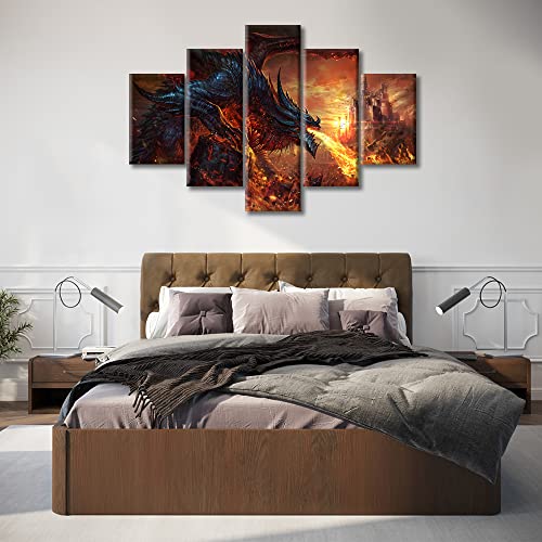 Tumovo Framed Canvas Wall Art Dragon And Castle Pictures For Living Room Modern Canvas Art Prints Posters Large Wall Art Artwork For Home Walls Contemporary Wall Decorations For Men, 60"X40" #TOP1