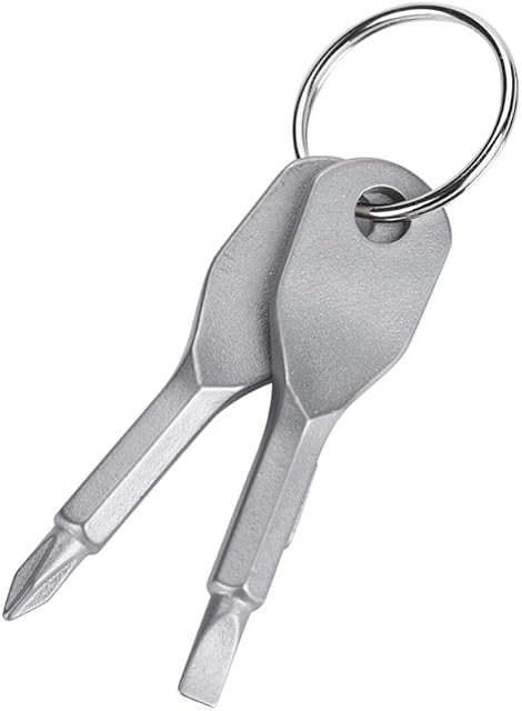 Mini Screwdriver Keychain Set, Stainless Steel Portable Flat Head and Phillips Screwdriver Set Tool Outdoor Multifunctional EDC Tool Mini Pocket Tool with Key Ring(Silver)