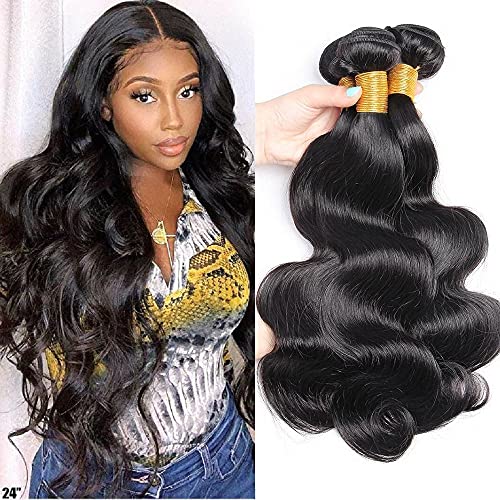 10A Brazilian Body Wave Bundles 100% Virgin Human Hair Bundles Unprocessed Weave Hair Human Bundles of Brazilian Hair Natural Black (24 24 24)
