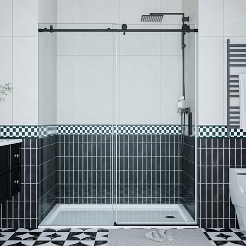 Image of Frameless Shower Doors 44-48 inch W x 76 inch H, Sliding Door, 5 /16 inch (8mm) Clear Tempered Glass, Space-Saving Design for Modern Bathrooms