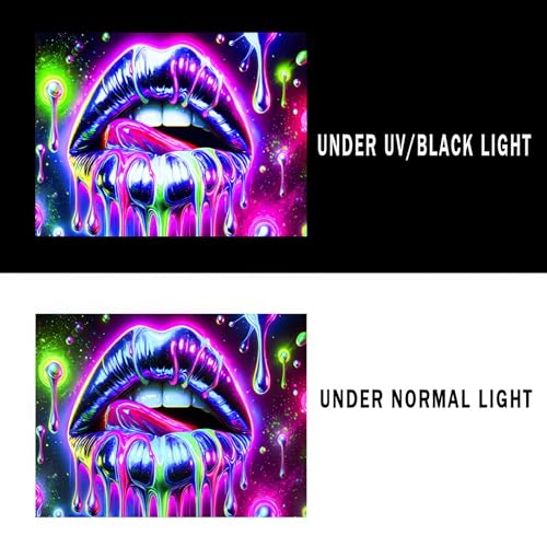 Image of BlissYard Neon Geometric Dripping Lips Tapestry 78x59 Inch - Blacklight UV Reactive Psychedelic Wall Hanging for Bedroom Living Room Party & Festival Decor