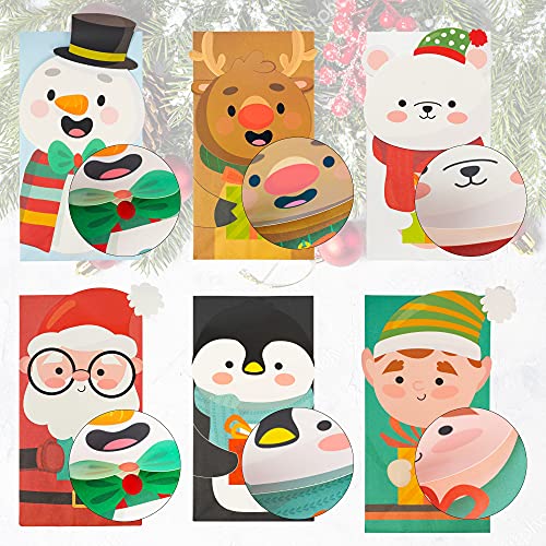 Uptotop Christmas Candy Bags, 24 Pack 2D Christmas Treat Bags With 6 Assorted Designs, Xmas Kraft Paper Bags For Holiday Cookie Candy Party Favor Supplies Decor #TOP1