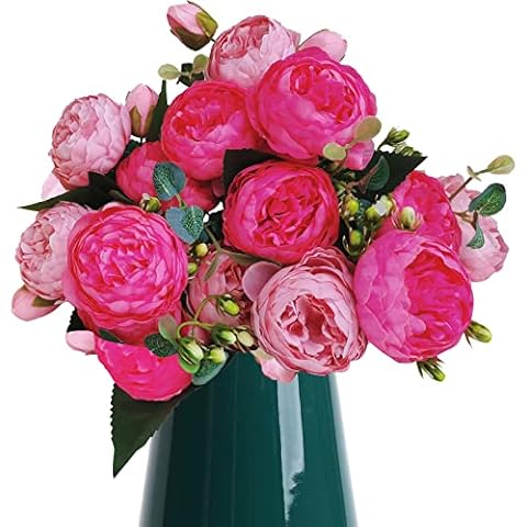 BOMJJOR 3 Pack Peonies Artificial Flowers Silk Peony Arrangement Bouquet for Wedding Centerpiece Garden Party Home Decor Elegant Vintage Fake Peonies(Rose Pink) Cover