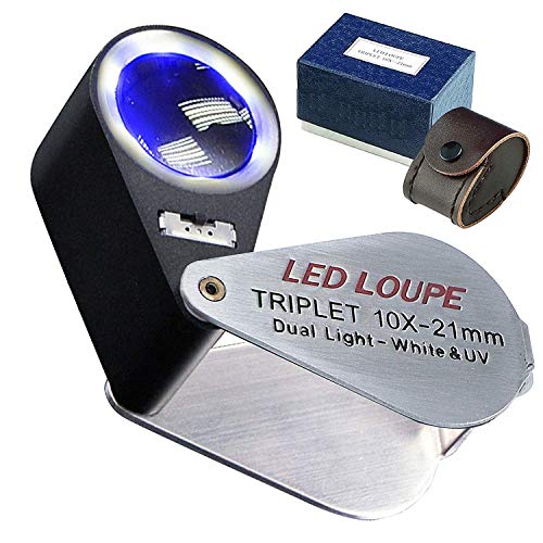 PagKis Triplet Loupe Magnifier with LED UV for Gems, Jewelry, Roc...