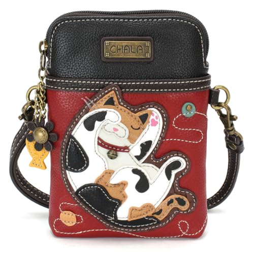 Image of CHALA Cat Collection Cell Phone Crossbody Purse-Women PU Leather /Canvas Multicolor Handbag with Adjustable Strap