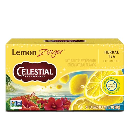 Celestial Seasonings Lemon Zinger Herbal Tea, Caffeine Free, 20 Tea Bags Box