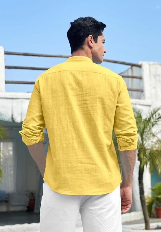 Image of FINIVO FASHION Men's Cotton Polyester Blend Solid Regular Fit Full Sleeve Short Kurta