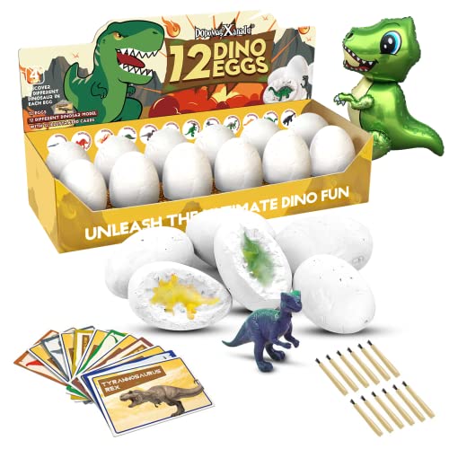Dinosaur Egg Excavation Kit, 12 Dinosaur Eggs and Discover Dino Egg Dig Kit for Dinosaur Birthday Theme Party, Kids Dinosaur Toys Easter Archaeology Science STEM Toys for Boys Girls