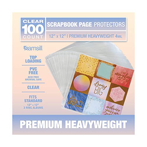 Samsill 100pk 12x12 Scrapbook Refill Page Protectors, Used with 3 Ring 12 x