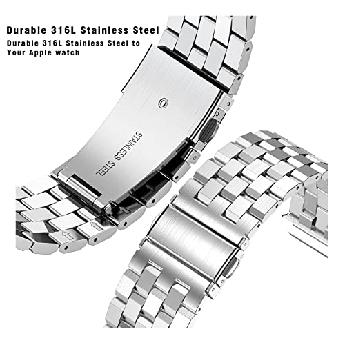 Image of SUPLINK Stainless Steel Case with Bands Compatible with Apple Watch Ultra 2 Band / 1 / Apple Watch Ultra 3 Band 49mm, Metal Rugged Protective Bumper Adjustable Strap for iWatch Bands Men, Silver