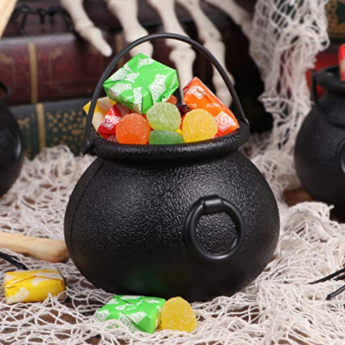 NUOBESTY 9PCS Halloween Black Cauldron Set, 8 Mini Cauldrons & 1 Large, Candy Cauldron Kettles