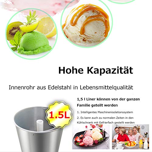 MNCYGJ EIS Maschinen Softeismaschine Für Zuhause 1.5L Frozen Yogurt Maschine, 45-50 Minuten Obst Automatisch Eismaschine Selbstkühlend Sorbetmaschine,Rot – Bild 3