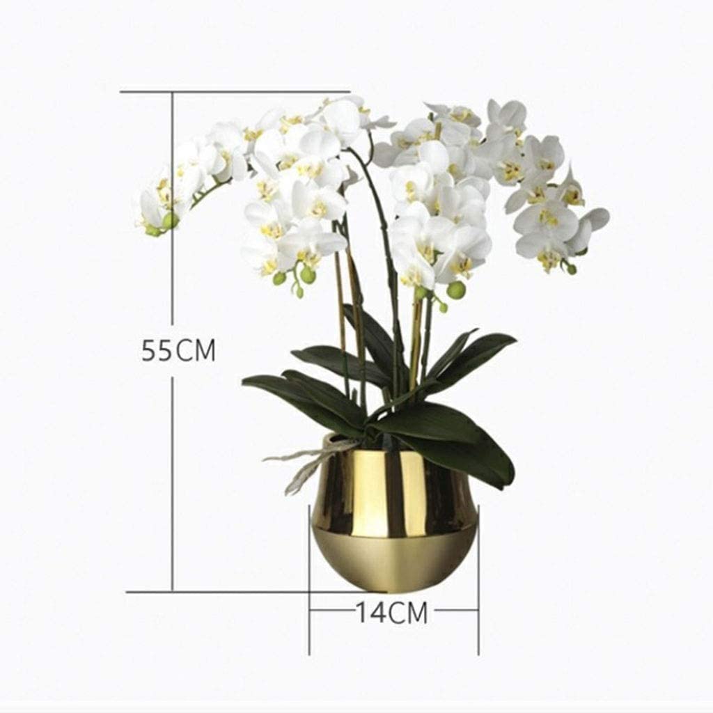 Sztuczne orchidee, poliuretanowe sztuczne kwiaty falenopsis, bonsai, porcelanowy złoty wazon, realistyczny design