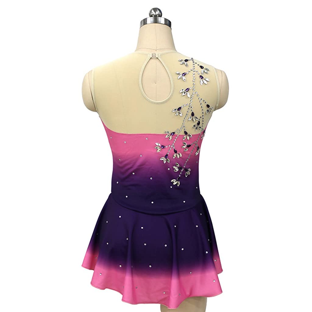 FJL Senza Maniche Viola Rosa Sfumato Vestito Body da Pattinaggio Artistico da Donna Ragazze Ginnastica Concorrenza Prestazione Abiti da Ballo