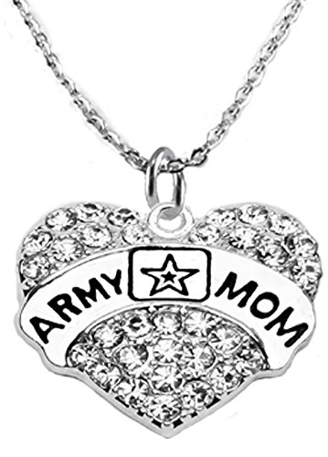 Crystal Army Mom 18 Inch Necklace, STERLING SILVER Chain, Solid .925 Sterling, Not Plated, Or Coated. Hypoallergenic-Safe, Nickel, Lead, And Cadmium Free Charm