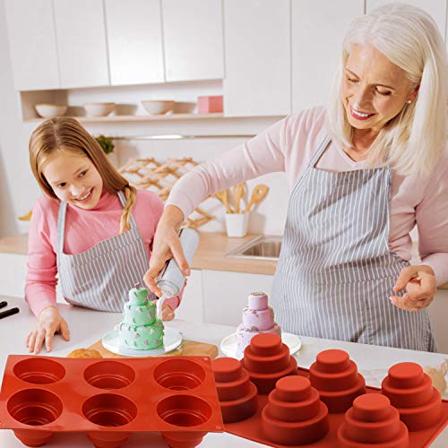 Mity Rain 6 Cavities Mini 3 Tier Cake Silicone Pan - Multi Tiered Cupcake Mold Diy Round Cupcake Pudding Cookie Chocolate Baking Pan Nonstick Home Made Baking (Set Of 2) #TOP6