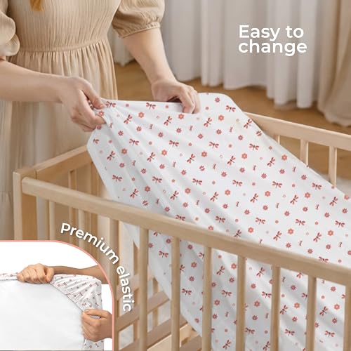 Dreamzie Prześcieradła Z Gumką 70x140 cm – Zestaw 2 – Bawełna Oeko-Tex – Do Łóżeczka I Łóżka Dziecięcego – Różowe/Białe Ważki