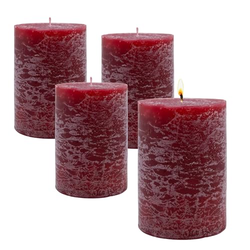 Echtwachs rustikal Stumpenkerzen 10 x 7 cm bordeaux rot - 4er Set -...