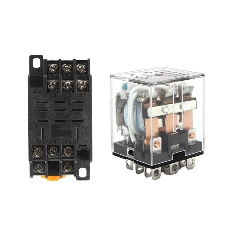 Relé intermedio HH63P LY3NJ 10A, microrelé electromagnético pequeño ACDC12V24V AC110V 220V 380V con base de enchufe de 11 pines PTF11A(DC 12V)