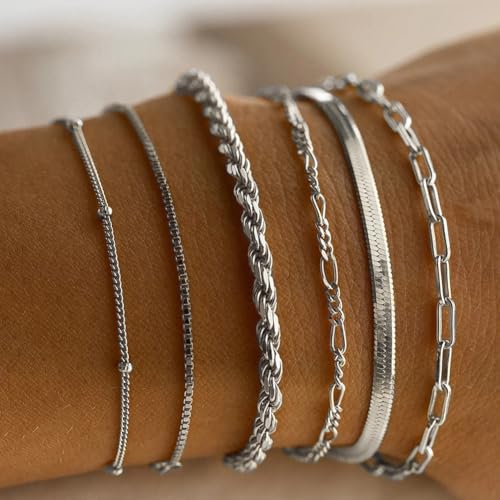 Image of Shining Diva Fashion Gold Plated Bracelet Set for Women & Girls | Set of 6 Trendy Chain Bracelets | Adjustable Layered Bracelet Combo for Daily Wear, Party, Office & Gifting