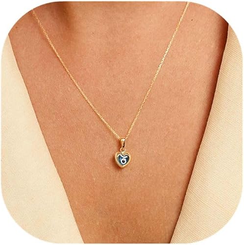 Collar contra el mal de ojo para mujer, chapado en oro de 14 quilates, delicado collar de mal de ojo, collar con dije de ojo de diamante azul y
