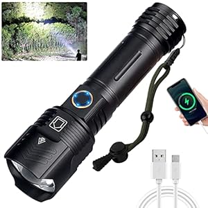 YVKVO Torcia LED Ricaricabile Potente Professionale 10000 Lumen Torce Alta Potenza XHP99 Torcia Tattica Militare Elettrica, IP65 Impermeabile 5 Modalità Zoomabile, Campeggio Emergenza, batería 26650