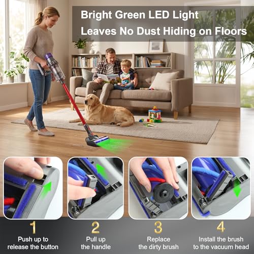 Image of Upgraded Head Replacement for Dy-son V7 V8 V10 V11 V15 Cordless Vacuum | Anti-Tangle Motor-Driven Brush Roll with Full-Area LED Light Dust Detection, Quick-Release Attachment for Hard Floors