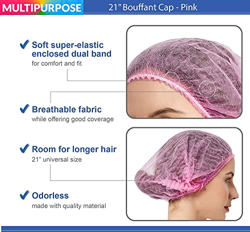 Image of 50 PINK Disposable Nonwoven Bouffant Caps, Hair Net, Cape For Hospital, Salon, Spa, Catering, Laboratories, Dust-free Workspace. (PINK)