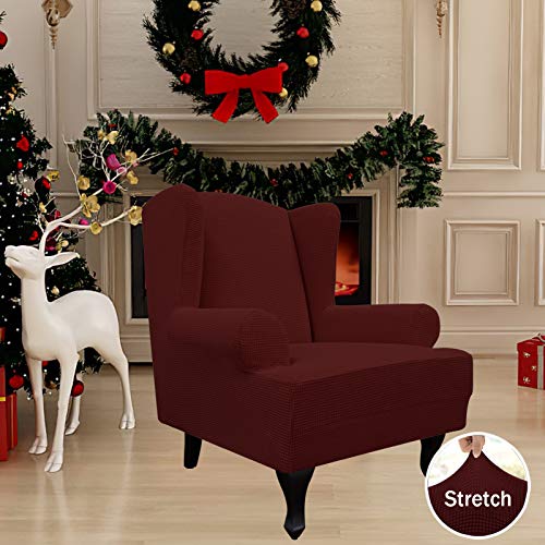 Image of Easy-Going Stretch Large Wingback Chair Sofa Slipcover Wine