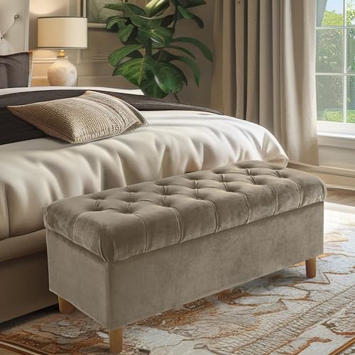Image of HomePop 40 inch Ainsley Button Tufted Storage Bench - Fawn Velvet