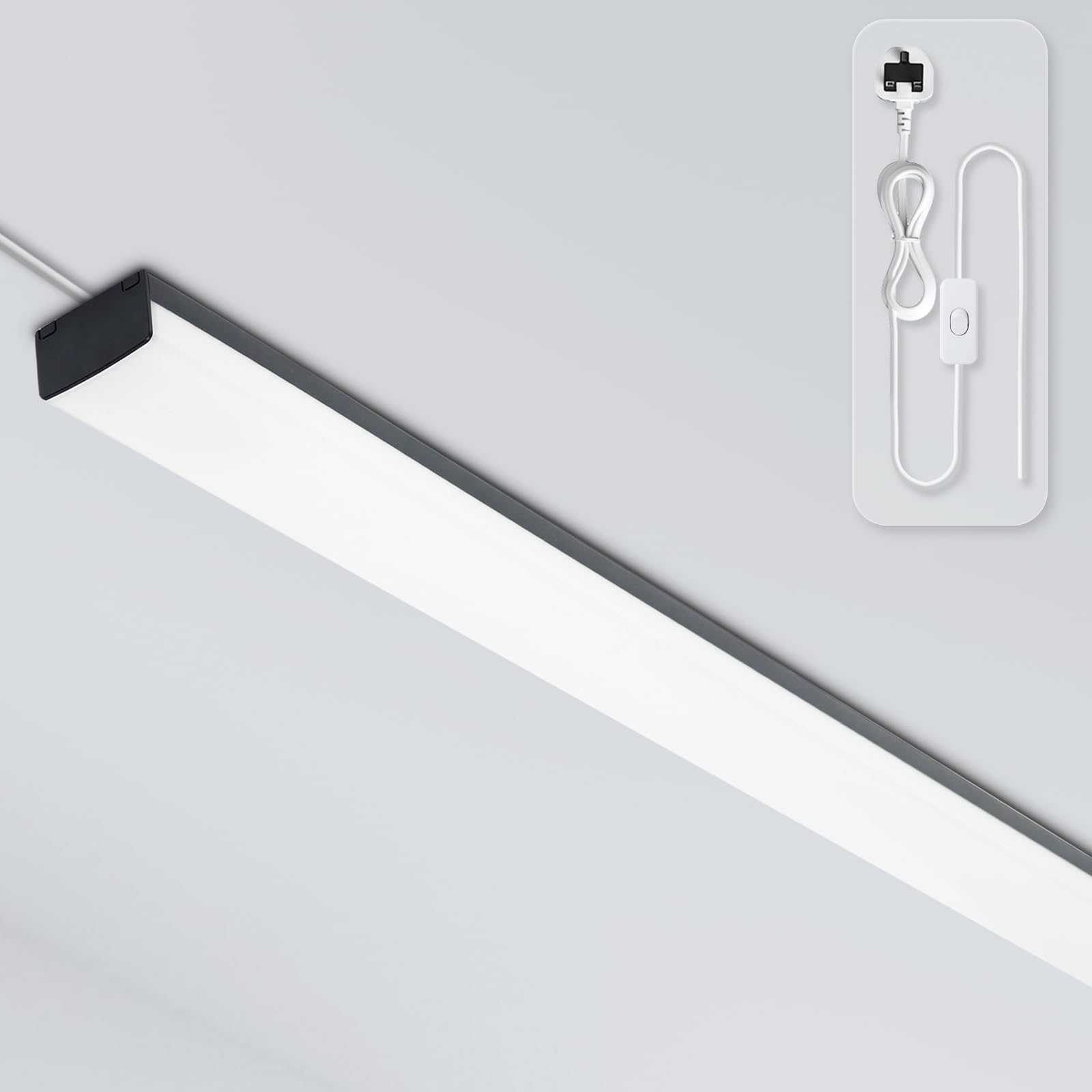 BrightFly Full-Screen LED Batten Light 4FT, Linkable Plug in Ceiling Light, 33W 3610lm 3000K/4000K/6500K Selectable