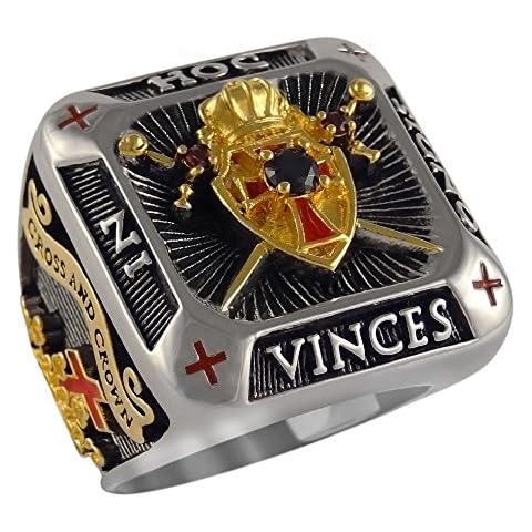 UNIQABLE Handcrafted Knight Templar Masonic Ring 18k Gold Pld Shield & Sword White Version 45 Gr BR-4 (12) Cover